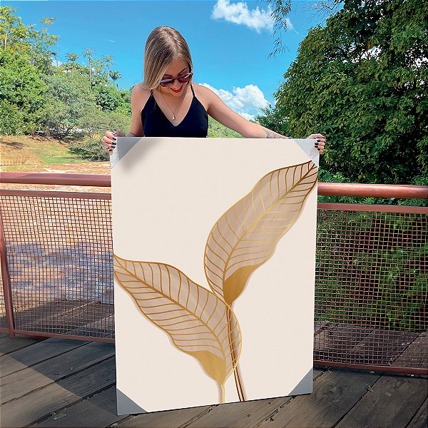 Quadro Decorativo Canvas Folhas em Cor Palha I Vertical