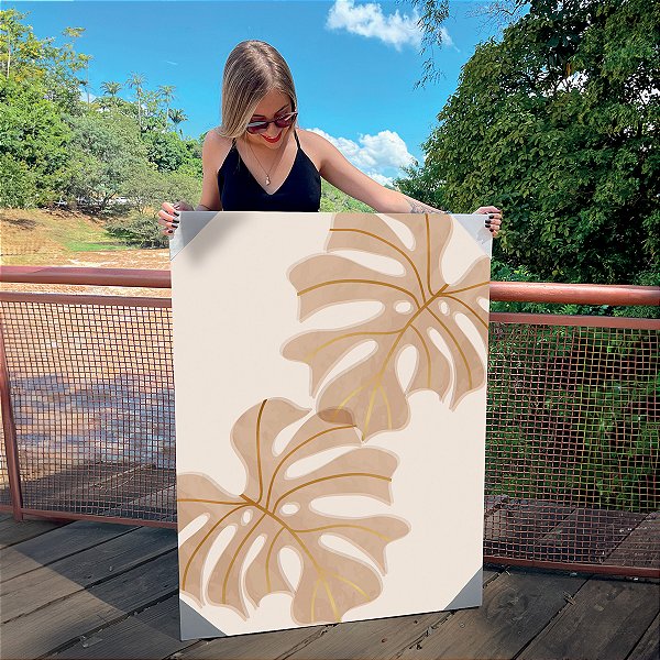 Quadro Decorativo Canvas Folhas em Cor Palha III Vertical