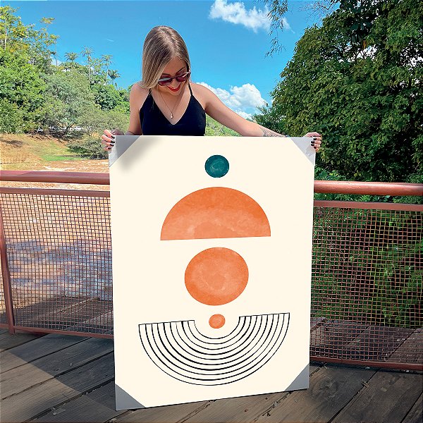 Quadro Decorativo Canvas Composição Abstrata de Linhas em forma de Arco e Formas Geométricas Vertical