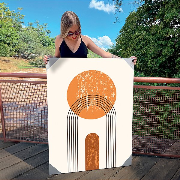 Quadro Decorativo Canvas Composição Abstrata de Arco e Círculo Laranja Vertical