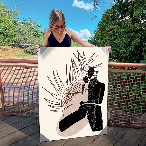 Quadro Decorativo Canvas Beleza Feminina Silhueta de Mulher Ajoelhada Vertical