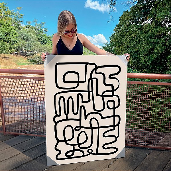 Quadro Decorativo Canvas Composição Abstrata de Linhas Espessas Contorcidas Vertical