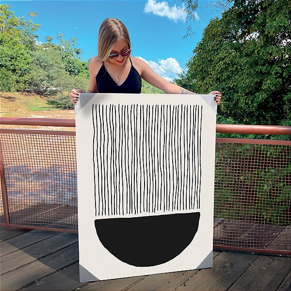 Quadro Decorativo Canvas Composição Abstrata Linhas Verticais com Base de Arco Preto Vertical
