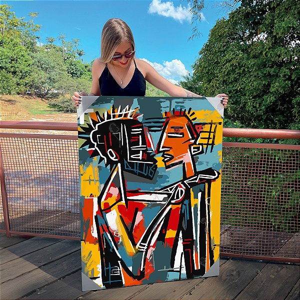Quadro Decorativo Canvas Casal se Beijando Estilo Street Art Vertical