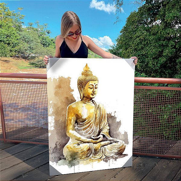 Quadro Decorativo Canvas Religioso Pintura de Buda Gold Vertical