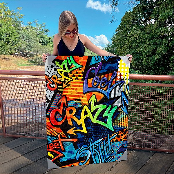 Quadro Decorativo Canvas Palavra Crazy em Estilo Street Art Vertical
