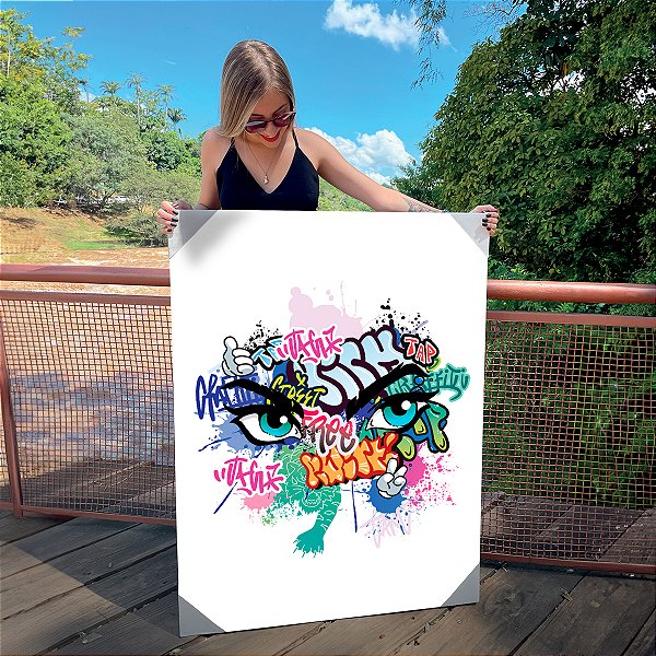 Quadro Decorativo Canvas Olhos Azuis em Estilo Street Art Vertical