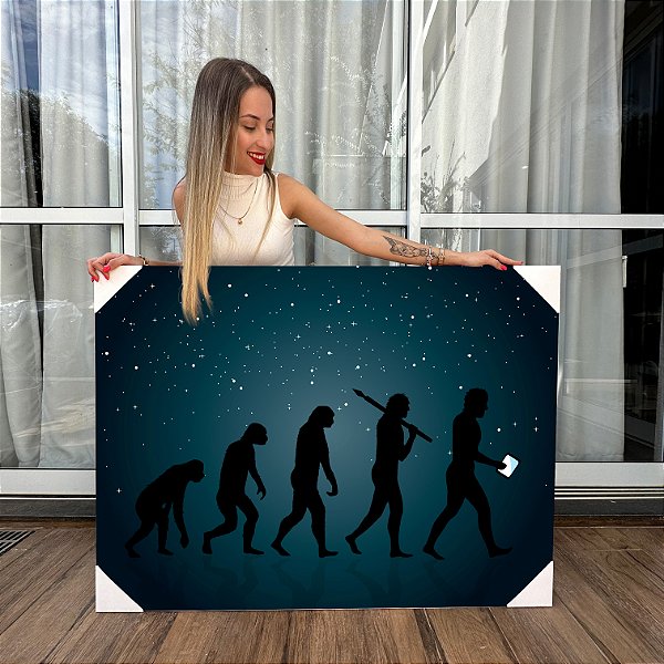 Quadro Decorativo Canvas Paisagem Teoria da Evolução Humana com Fundo de Céu Estrado Horizontal