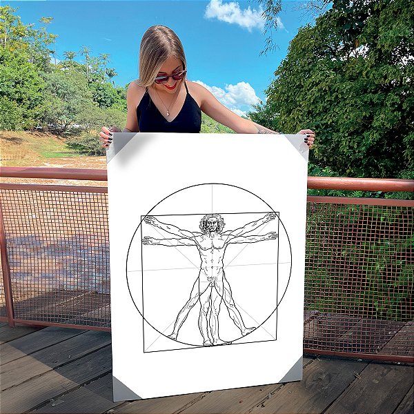 Quadro Decorativo Canvas Desenho de Homem Vitruviano Leonardo da Vinci Vertical