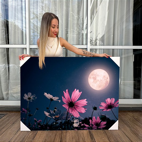Quadro Decorativo Canvas Campo de Flores em Lua Cheia Horizontal