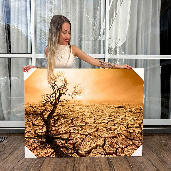 Quadro Decorativo Canvas Paisagem Árvore ao Solo Seco Horizontal