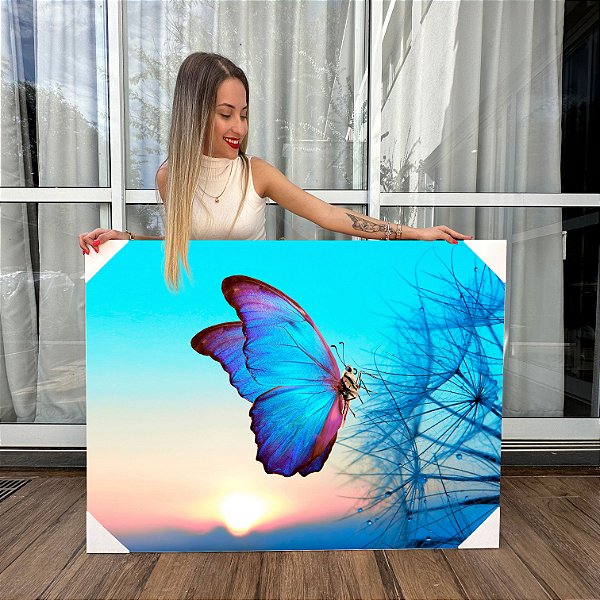 Quadro Decorativo Canvas Borboleta Pousando no Dente de Leão Horizontal