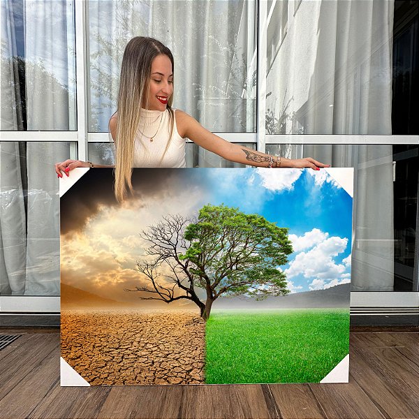 Quadro Decorativo Canvas Paisagem Metade Árvore Seca e Metade Florida Horizontal