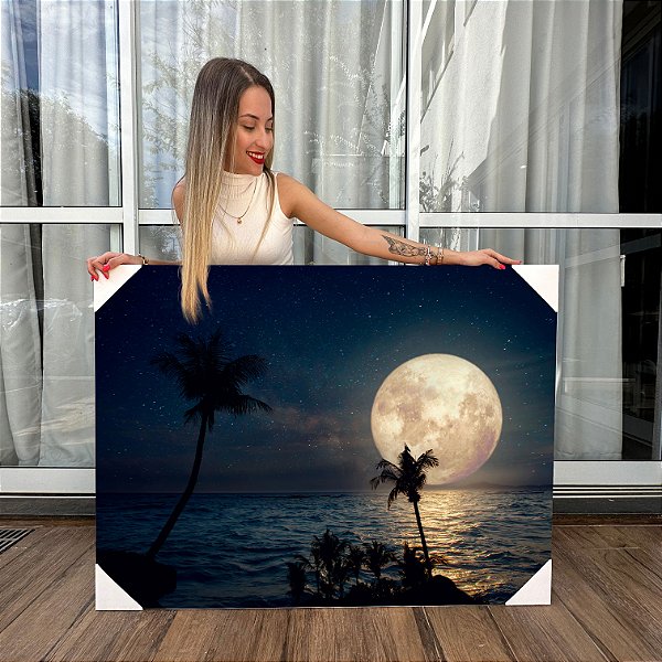Quadro Decorativo Canvas Paisagem Praia Noturna Ondas do Mar Horizontal