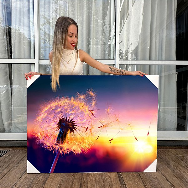 Quadro Decorativo Canvas Paisagem Dente de Leão ao Entardecer Horizontal