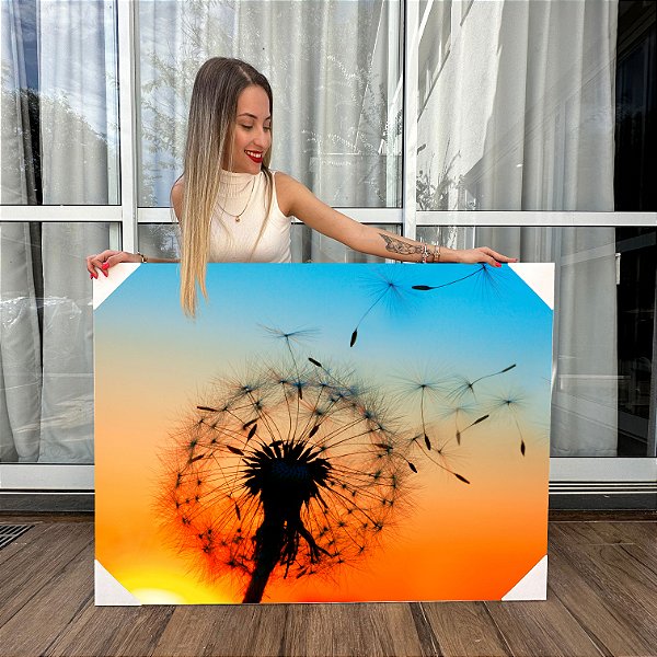 Quadro Decorativo Canvas Paisagem Dente de Leão ao Entardecer Horizontal