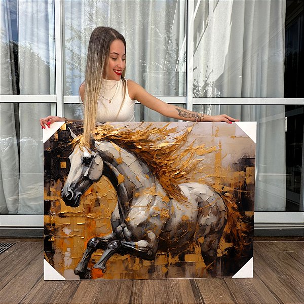 Quadro Decorativo Canvas Cavalo Abstrato Espatulado Horizontal
