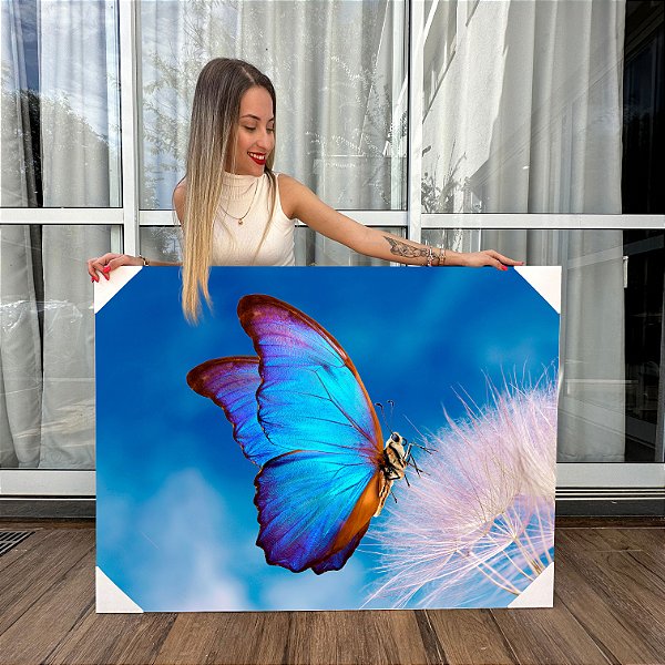 Quadro Decorativo Canvas Borboleta Pousando no Dente de Leão Horizontal