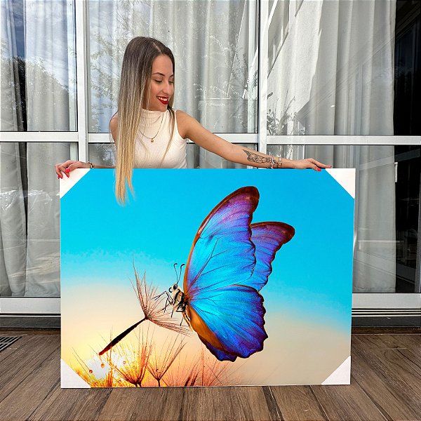 Quadro Decorativo Canvas Borboleta Pousando no Dente de Leão Horizontal