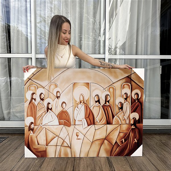 Quadro Decorativo Canvas Religioso Pintura de Santa Ceia de Jesus Cristo Horizontal