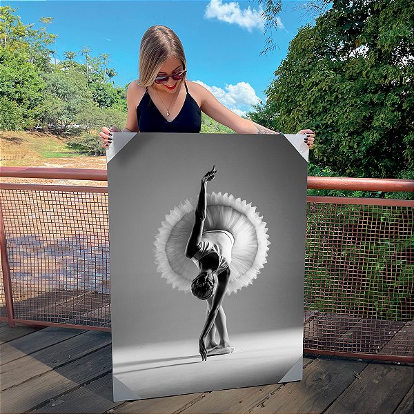 Quadro Decorativo Canvas Bailarina Preto e Branco Vertical