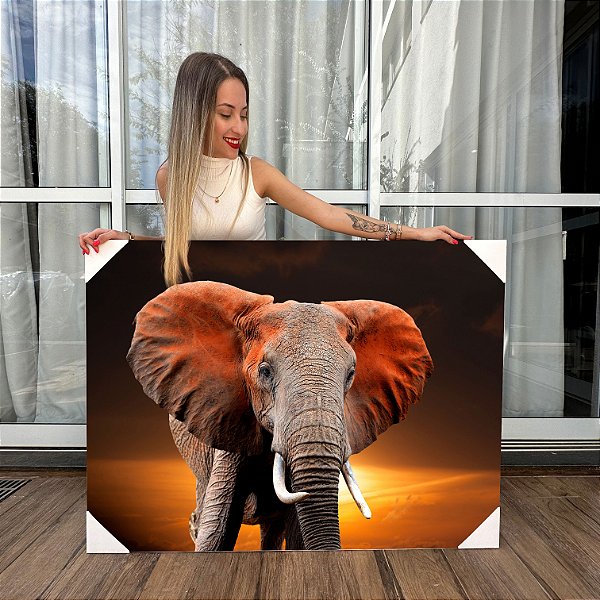 Quadro Decorativo Canvas Animais Elefante Imponente Ao Pôr do Sol Horizontal