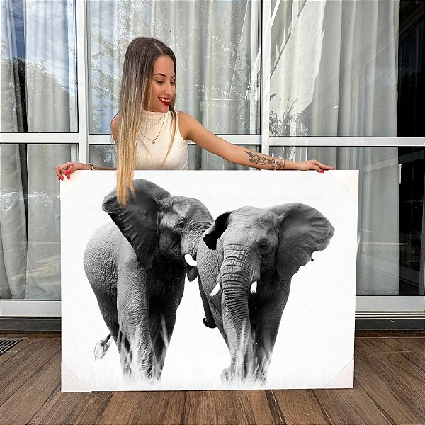 Quadro Decorativo Canvas Animais Casal de Elefantes Caminhando Vertical