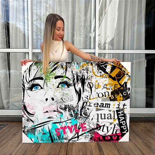 Quadro Decorativo Canvas Rosto Feminino Street Arte Horizontal