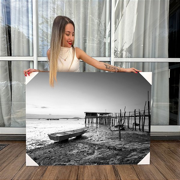Quadro Decorativo Canvas Paisagem de Barco na Areia da Praia Horizontal