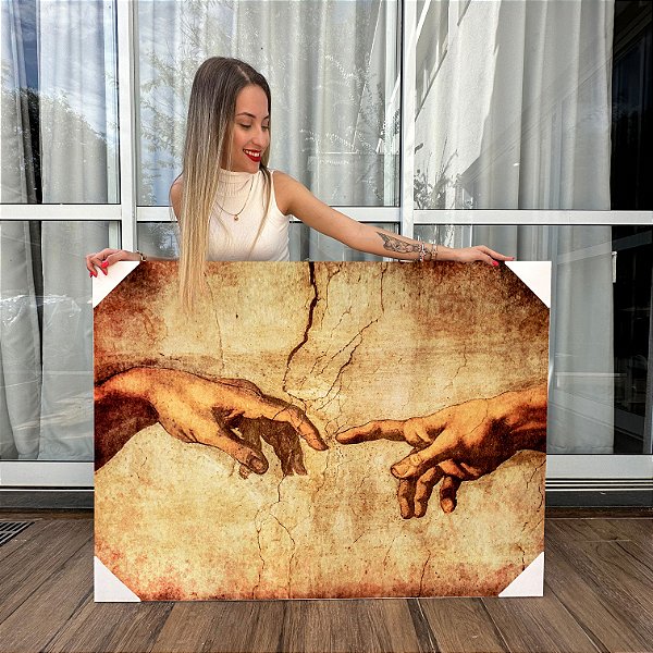 Quadro Decorativo Canvas Obra de Arte Mãos da Criação de Adão Michelangelo Horizontal