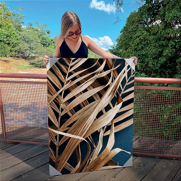 Quadro Decorativo Canvas Composição de Folhas de Palmeira Vertical