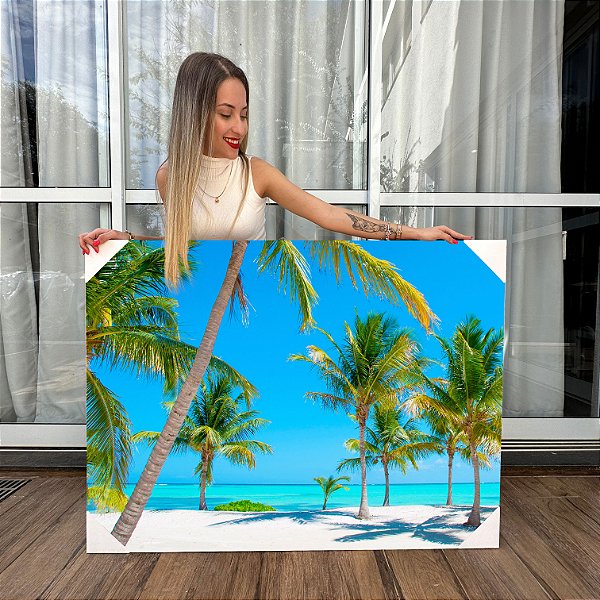 Quadro Decorativo Canvas Paisagem Praia com Coqueiros Horizontal