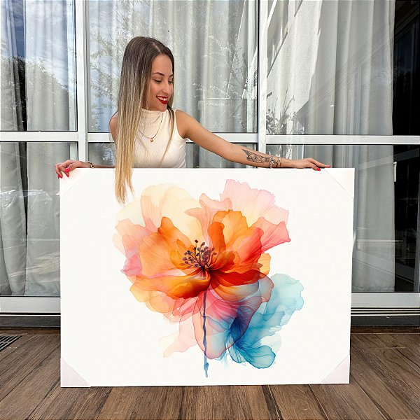 Quadro Decorativo Canvas Flor Abstrata Aquarelada Horizontal
