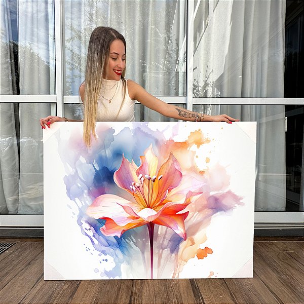 Quadro Decorativo Canvas Flores Abstratas Aquareladas Horizontal
