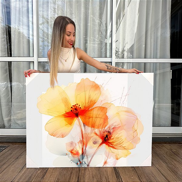 Quadro Decorativo Canvas Flores Abstratas Aquareladas Horizontal