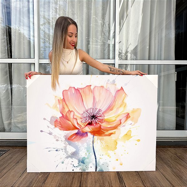 Quadro Decorativo Canvas Flor Abstrata Aquarelada Horizontal