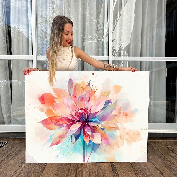 Quadro Decorativo Canvas Flor Abstrata Aquarelada Horizontal