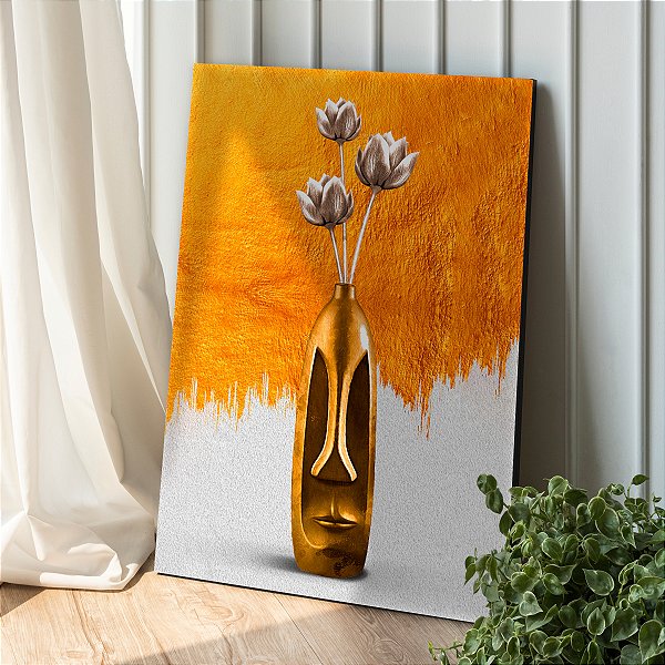 Quadro Decorativo Canvas Vaso de Flores Abstrato Vertical