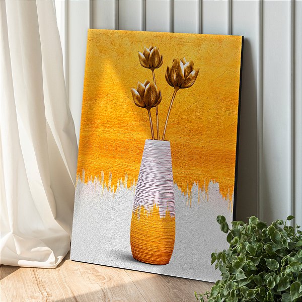 Quadro Decorativo Canvas Vaso de Flores Abstrato Vertical