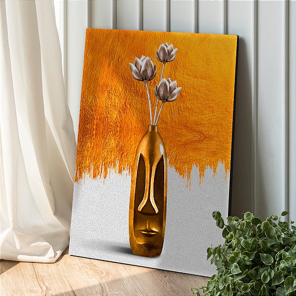 Quadro Decorativo Canvas Vaso de Flores Abstrato Vertical