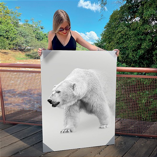 Quadro Decorativo Canvas Urso Polar Branco Vertical