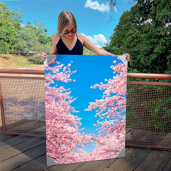 Quadro Decorativo Canvas Paisagem Cerejeira Rosa Vertical