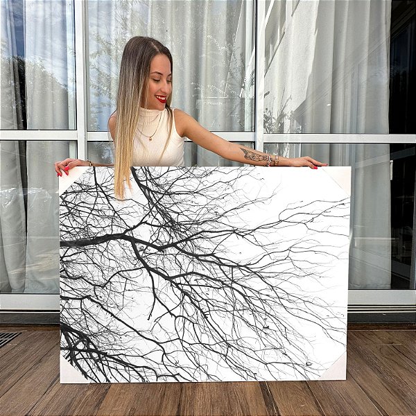 Quadro Decorativo Canvas Paisagem de Galhos Secos Preto e Branco Vertical
