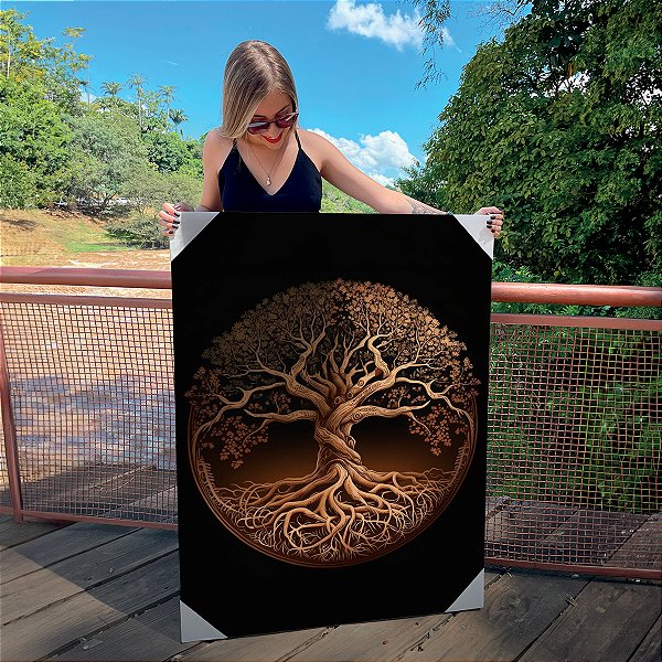 Quadro Decorativo Canvas Paisagem de Árvore da Vida Fundo Escuro Vertical