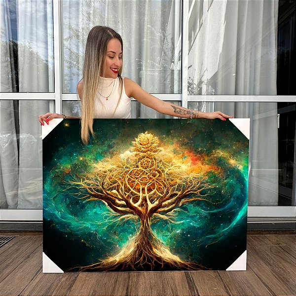 Quadro Decorativo Canvas Paisagem de Árvore da Vida Colorida Abstrata Horizontal