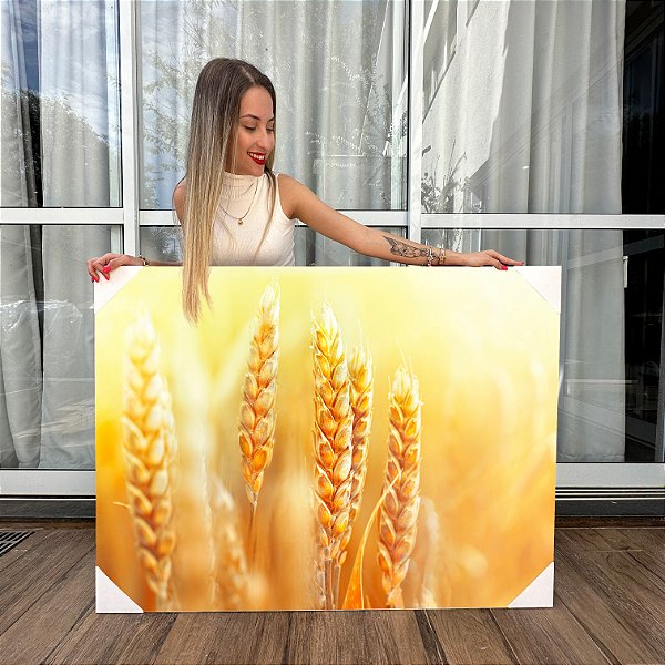 Quadro Decorativo Canvas Paisagem Trigos em Zoom com Detalhes Horizontal