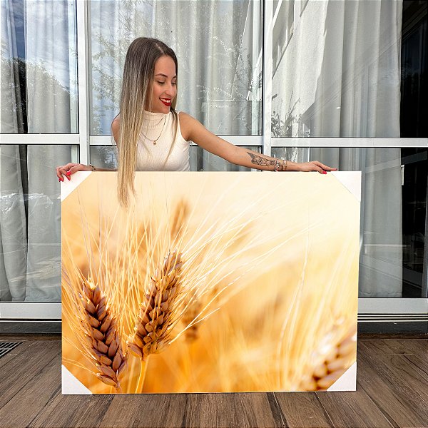 Quadro Decorativo Canvas Duas Palhas de Trigo em Detalhes Horizontal