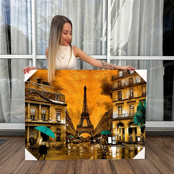 Quadro Decorativo Canvas Paisagem Composição Abstrata de Paris com Torre Eiffel ao fundo Horizontal