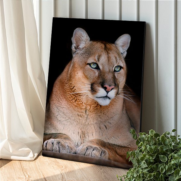 Quadro Decorativo Canvas Animal Selvagem Puma com olhos verdes Perfil Vertical