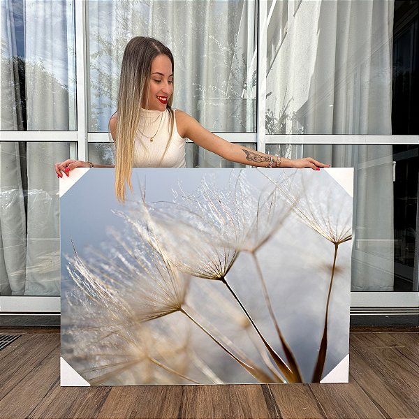 Quadro Decorativo Canvas Paisagem de Dentes de Leão em Detalhes com Céu Azul ao Fundo Horizontal